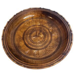 Hand Carved Decorative Wooden Shallow Bowl Folk Art Wall Decor Boho Bread Plate